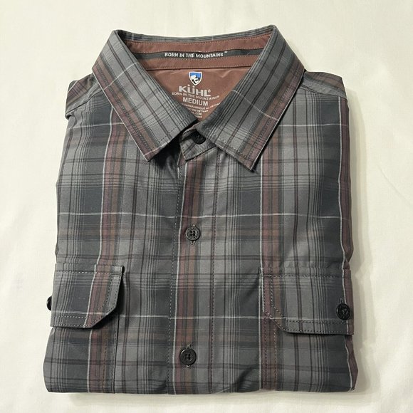 Kuhl Shirt Mens Medium Gray Plaid Flannel Long Sleeve Button Up Chest Pocket - Picture 14 of 14